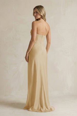 Cowl Neck Sheath Corset Bridesmaid Dress in Champagne - KISS BRIDAL Bridesmaid Dresses