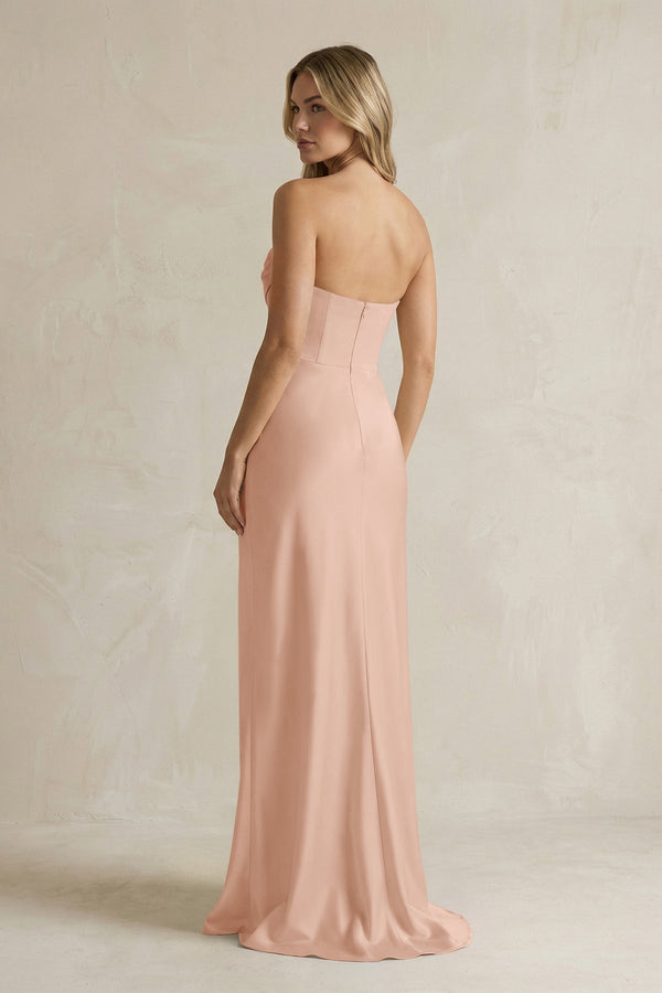 Cowl Neck Sheath Corset Bridesmaid Dress in Champagne Rose - KISS BRIDAL Bridesmaid Dresses