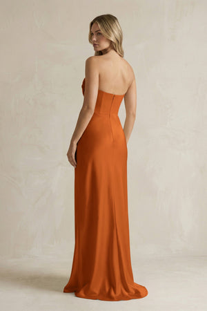 Cowl Neck Sheath Corset Bridesmaid Dress in Cinnamon - KISS BRIDAL Bridesmaid Dresses