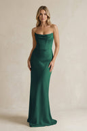 Cowl Neck Sheath Corset Bridesmaid Dress in Dark Green - KISS BRIDAL Bridesmaid Dresses