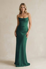 Cowl Neck Sheath Corset Bridesmaid Dress in Dark Green - KISS BRIDAL Bridesmaid Dresses
