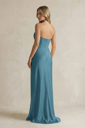 Cowl Neck Sheath Corset Bridesmaid Dress in Dark Teal - KISS BRIDAL Bridesmaid Dresses