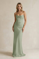 Cowl Neck Sheath Corset Bridesmaid Dress in Dove Gray - KISS BRIDAL Bridesmaid Dresses