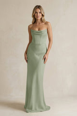 Cowl Neck Sheath Corset Bridesmaid Dress in Dove Gray - KISS BRIDAL Bridesmaid Dresses