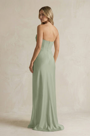 Cowl Neck Sheath Corset Bridesmaid Dress in Dove Gray - KISS BRIDAL Bridesmaid Dresses