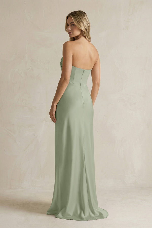 Cowl Neck Sheath Corset Bridesmaid Dress in Dove Gray - KISS BRIDAL Bridesmaid Dresses