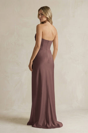 Cowl Neck Sheath Corset Bridesmaid Dress in Espresso - KISS BRIDAL Bridesmaid Dresses