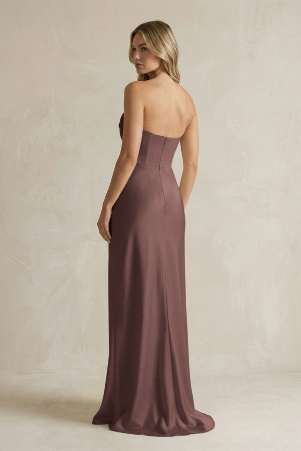 Cowl Neck Sheath Corset Bridesmaid Dress in Espresso - KISS BRIDAL Bridesmaid Dresses