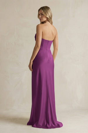 Cowl Neck Sheath Corset Bridesmaid Dress in Fig - KISS BRIDAL Bridesmaid Dresses