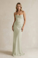 Cowl Neck Sheath Corset Bridesmaid Dress in Frost - KISS BRIDAL Bridesmaid Dresses