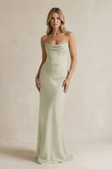 Cowl Neck Sheath Corset Bridesmaid Dress in Frost - KISS BRIDAL Bridesmaid Dresses
