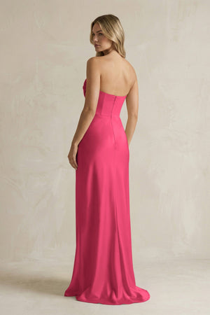 Cowl Neck Sheath Corset Bridesmaid Dress in Fuchsia - KISS BRIDAL Bridesmaid Dresses