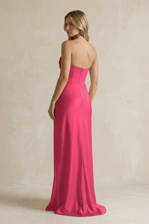 Cowl Neck Sheath Corset Bridesmaid Dress in Fuchsia - KISS BRIDAL Bridesmaid Dresses