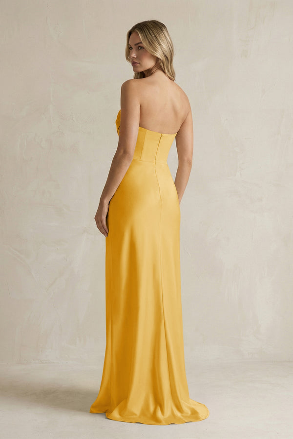 Cowl Neck Sheath Corset Bridesmaid Dress in Gold - KISS BRIDAL Bridesmaid Dresses