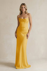 Cowl Neck Sheath Corset Bridesmaid Dress in Gold - KISS BRIDAL Bridesmaid Dresses