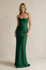 Cowl Neck Sheath Corset Bridesmaid Dress in Green - KISS BRIDAL Bridesmaid Dresses