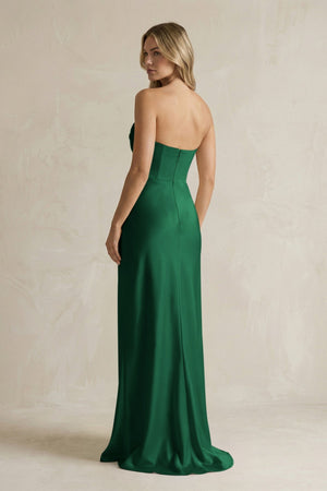 Cowl Neck Sheath Corset Bridesmaid Dress in Green - KISS BRIDAL Bridesmaid Dresses