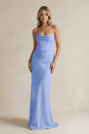 Cowl Neck Sheath Corset Bridesmaid Dress in Ice - KISS BRIDAL Bridesmaid Dresses