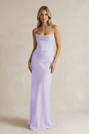 Cowl Neck Sheath Corset Bridesmaid Dress in Lavender - KISS BRIDAL Bridesmaid Dresses