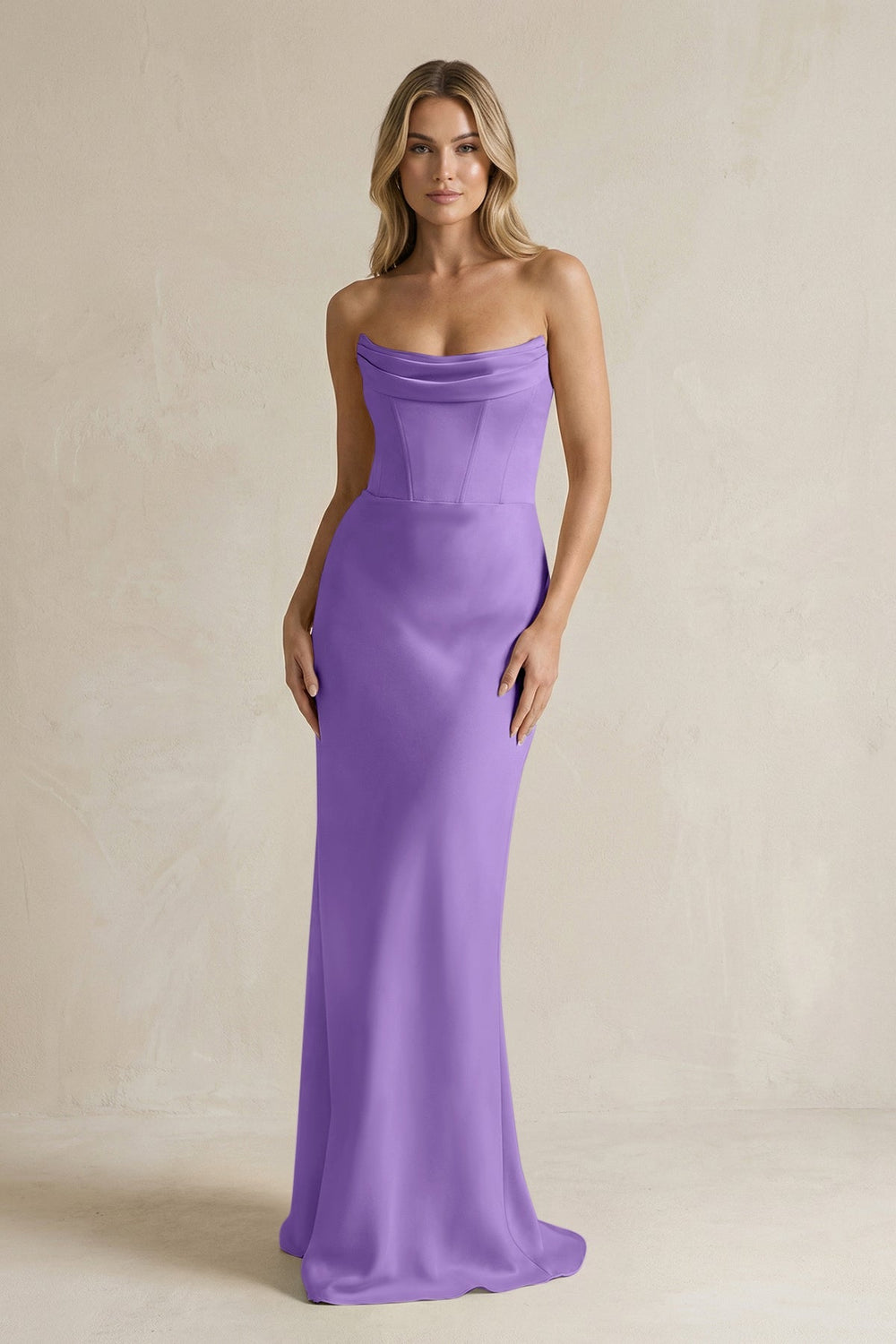 Cowl Neck Sheath Corset Bridesmaid Dress in Lilac - KISS BRIDAL Bridesmaid Dresses