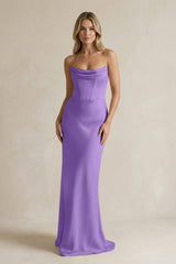 Cowl Neck Sheath Corset Bridesmaid Dress in Lilac - KISS BRIDAL Bridesmaid Dresses