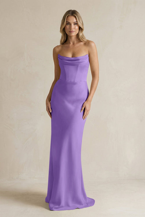 Cowl Neck Sheath Corset Bridesmaid Dress in Lilac - KISS BRIDAL Bridesmaid Dresses