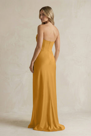 Cowl Neck Sheath Corset Bridesmaid Dress in Marigold - KISS BRIDAL Bridesmaid Dresses