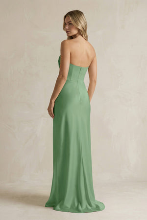 Cowl Neck Sheath Corset Bridesmaid Dress in Matcha - KISS BRIDAL Bridesmaid Dresses