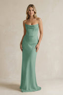 Cowl Neck Sheath Corset Bridesmaid Dress in Mint Green - KISS BRIDAL Bridesmaid Dresses