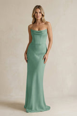 Cowl Neck Sheath Corset Bridesmaid Dress in Mint Green - KISS BRIDAL Bridesmaid Dresses