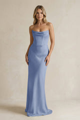 Cowl Neck Sheath Corset Bridesmaid Dress in Mist - KISS BRIDAL Bridesmaid Dresses