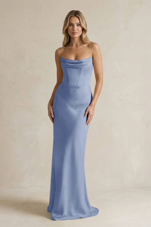 Cowl Neck Sheath Corset Bridesmaid Dress in Mist - KISS BRIDAL Bridesmaid Dresses