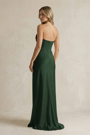Cowl Neck Sheath Corset Bridesmaid Dress in Moss - KISS BRIDAL Bridesmaid Dresses