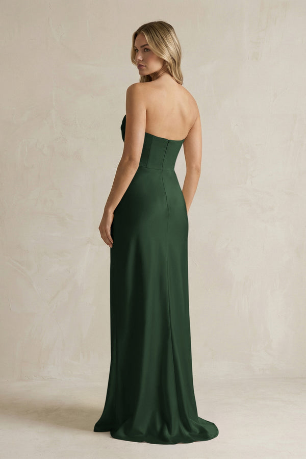 Cowl Neck Sheath Corset Bridesmaid Dress in Moss - KISS BRIDAL Bridesmaid Dresses