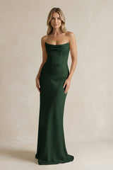 Cowl Neck Sheath Corset Bridesmaid Dress in Moss - KISS BRIDAL Bridesmaid Dresses