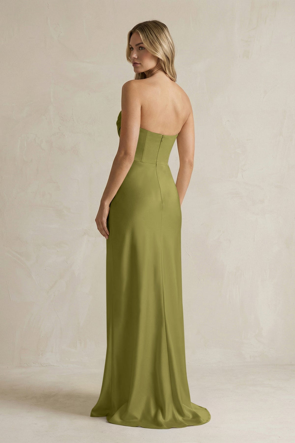 Cowl Neck Sheath Corset Bridesmaid Dress in Moss Green - KISS BRIDAL Bridesmaid Dresses