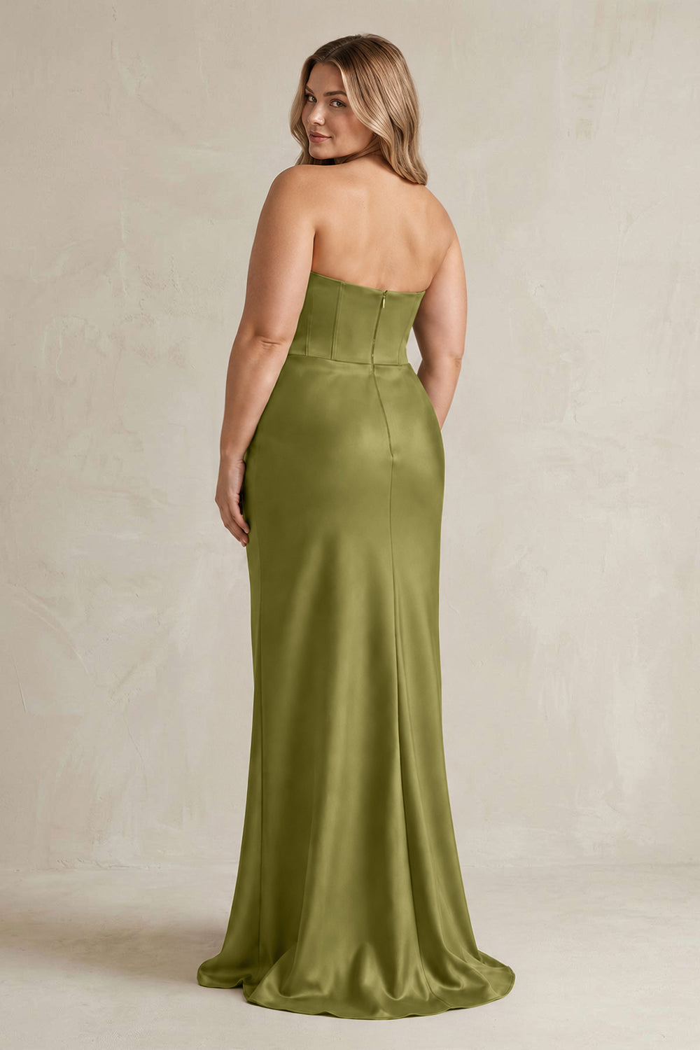 Cowl Neck Sheath Corset Bridesmaid Dress in Moss Green