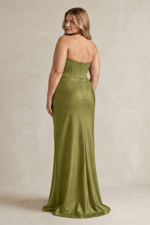 Cowl Neck Sheath Corset Bridesmaid Dress in Moss Green [sizeplus] | KISSBRIDAL