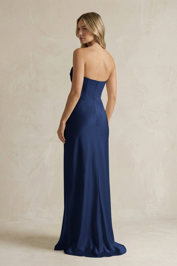Cowl Neck Sheath Corset Bridesmaid Dress in Navy - KISS BRIDAL Bridesmaid Dresses