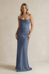 Cowl Neck Sheath Corset Bridesmaid Dress in Neptune - KISS BRIDAL Bridesmaid Dresses