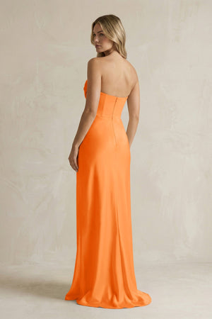 Cowl Neck Sheath Corset Bridesmaid Dress in Orange - KISS BRIDAL Bridesmaid Dresses