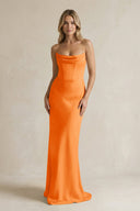 Cowl Neck Sheath Corset Bridesmaid Dress in Orange - KISS BRIDAL Bridesmaid Dresses