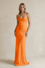 Cowl Neck Sheath Corset Bridesmaid Dress in Orange - KISS BRIDAL Bridesmaid Dresses