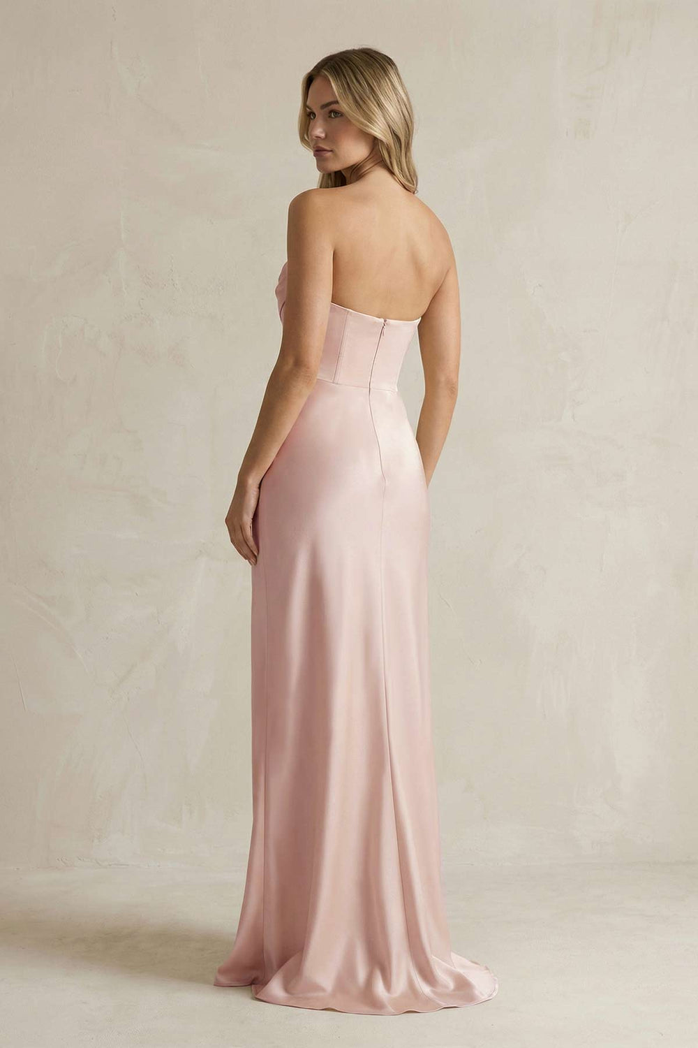 Cowl Neck Sheath Corset Bridesmaid Dress in Pale Blush - KISS BRIDAL Bridesmaid Dresses