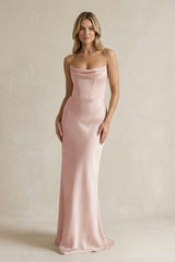 Cowl Neck Sheath Corset Bridesmaid Dress in Pale Blush - KISS BRIDAL Bridesmaid Dresses
