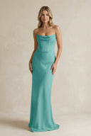 Cowl Neck Sheath Corset Bridesmaid Dress in Pale Pistachio - KISS BRIDAL Bridesmaid Dresses