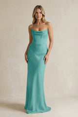 Cowl Neck Sheath Corset Bridesmaid Dress in Pale Pistachio - KISS BRIDAL Bridesmaid Dresses