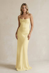 Cowl Neck Sheath Corset Bridesmaid Dress in Pastel Yellow - KISS BRIDAL Bridesmaid Dresses