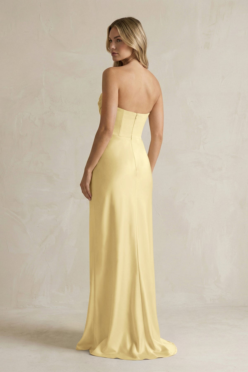 Cowl Neck Sheath Corset Bridesmaid Dress in Pastel Yellow - KISS BRIDAL Bridesmaid Dresses