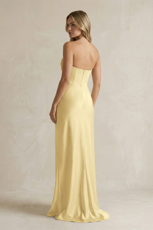 Cowl Neck Sheath Corset Bridesmaid Dress in Pastel Yellow - KISS BRIDAL Bridesmaid Dresses